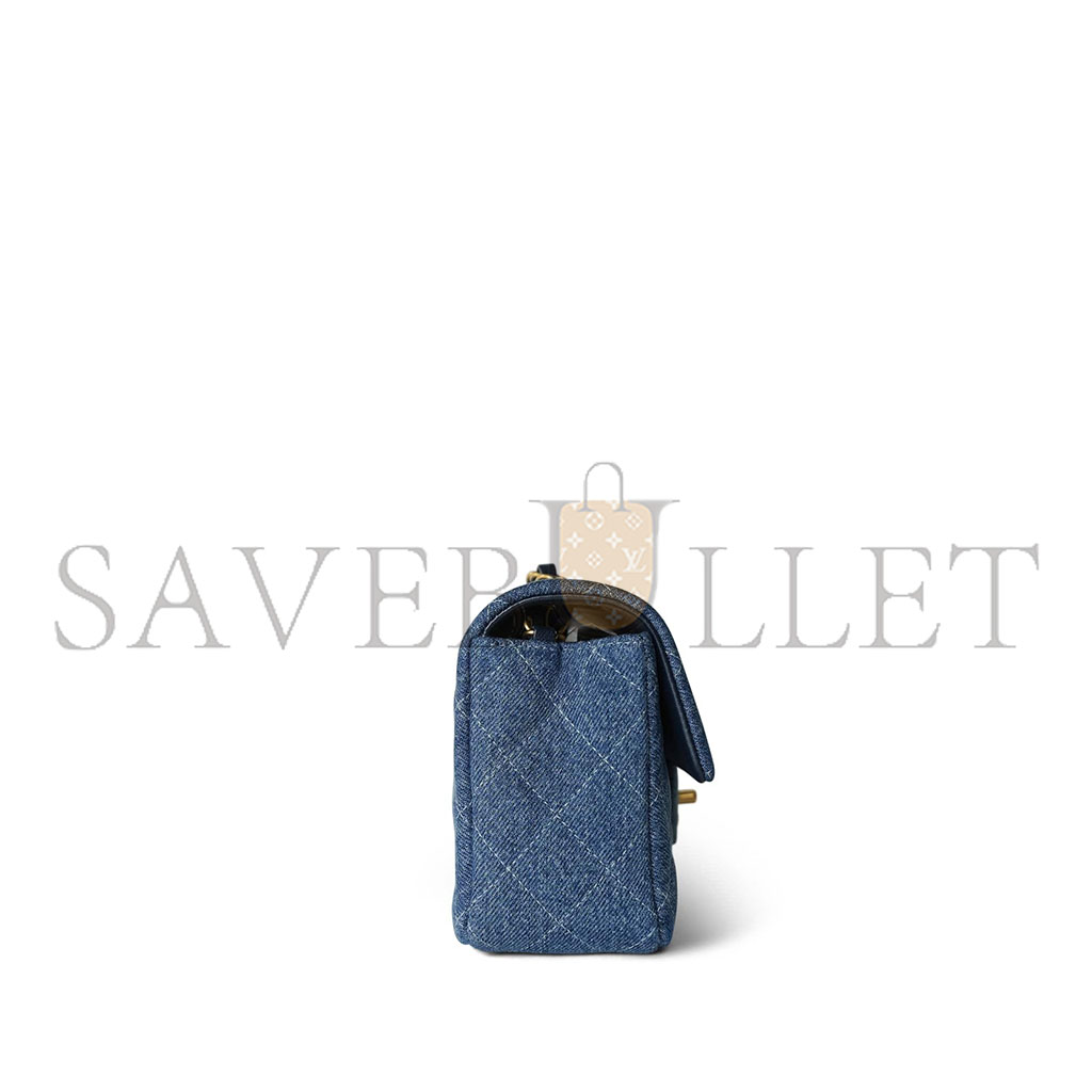 Ch*el 24s blue denim quilted mini rectangular flap aged as6990 (20*12*7cm)